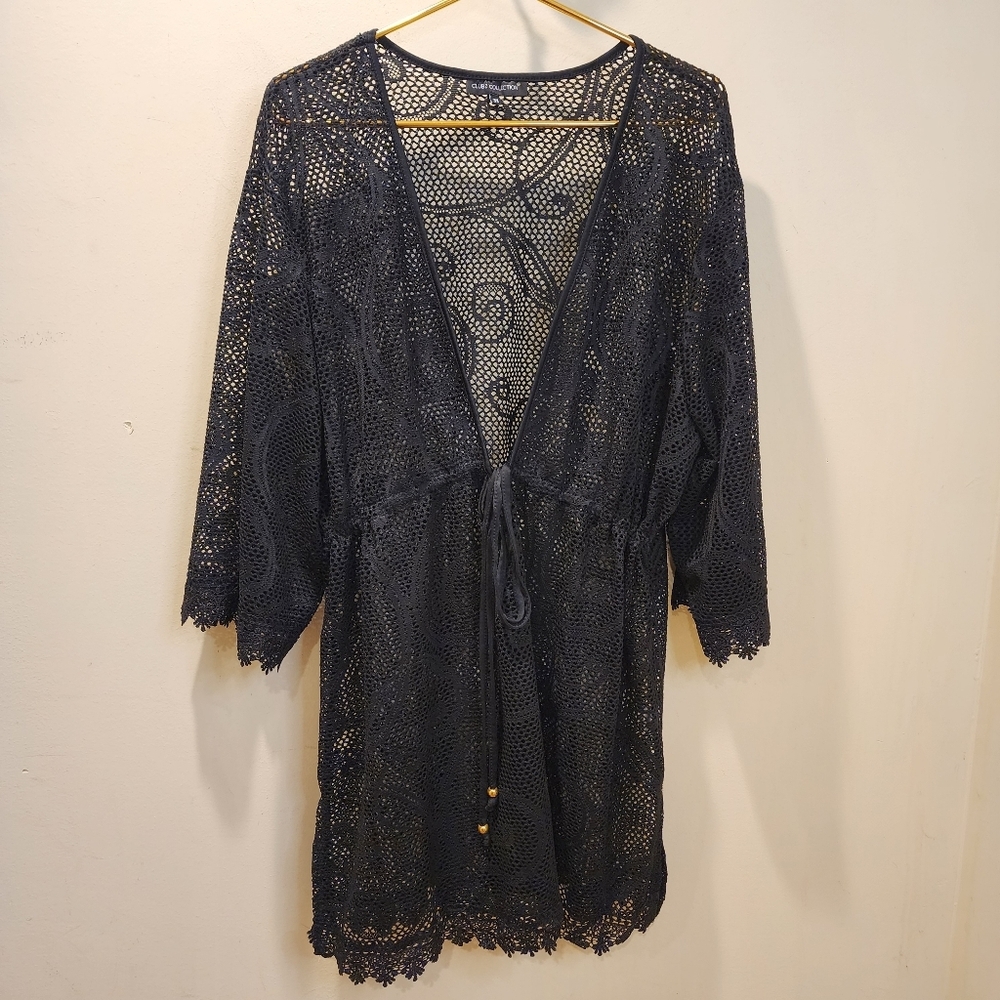Club Z Collection Elegant Black Lace Cardigan Kimono Swim Cover Up 3X